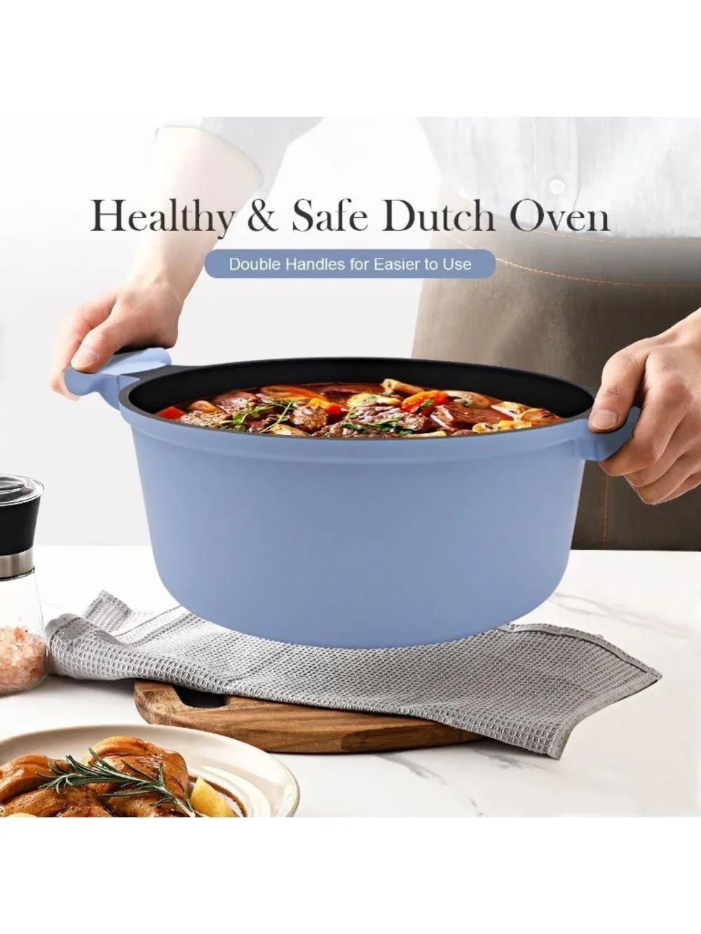 5 Qt Nonstick Dutch Oven with Lid - Lightweight, Durable, Induction Compatible